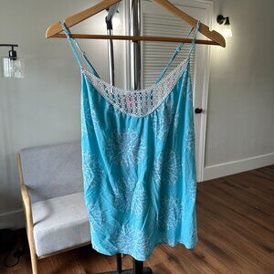 Womens Lilly Pulitzer Dawn Party Thyme Blue Crochet Tank Top XS NWT